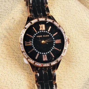 Anne Klein Black Rose Gold & Crystals Ladies Watch